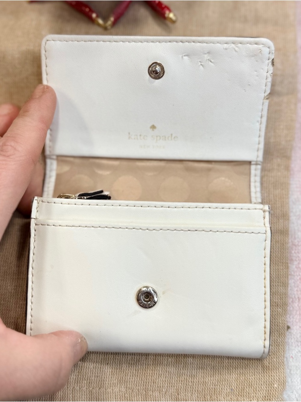 kate spade Cream Leather Small Bow-Accent Wallet - Picture 7 of 14